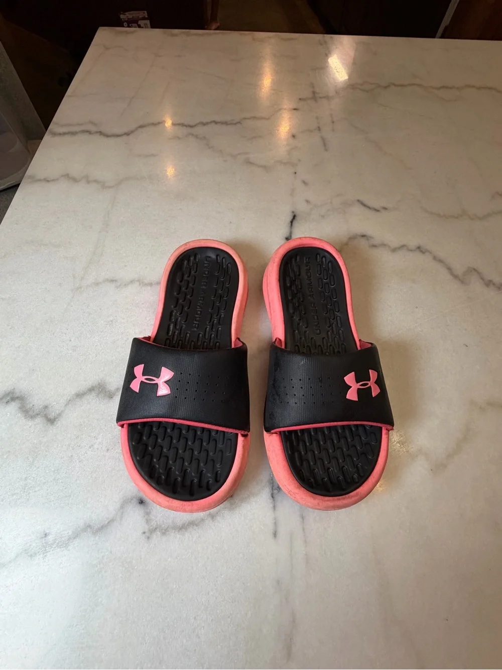 Under Armour Black and Pink Sport Slide Sandals